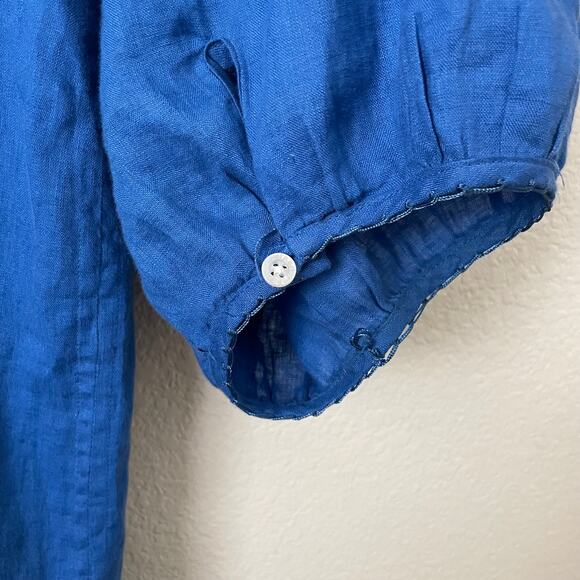 Lauren Ralph Lauren Top Womens 3X BlueLinen Floral Embroidered Tunic Boho - Picture 9 of 11